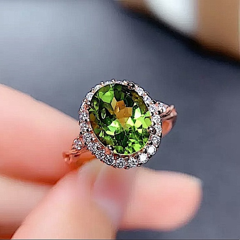 STERLING SILVER ROSE GOLD PERIDOT RING - Picture 2 of 8